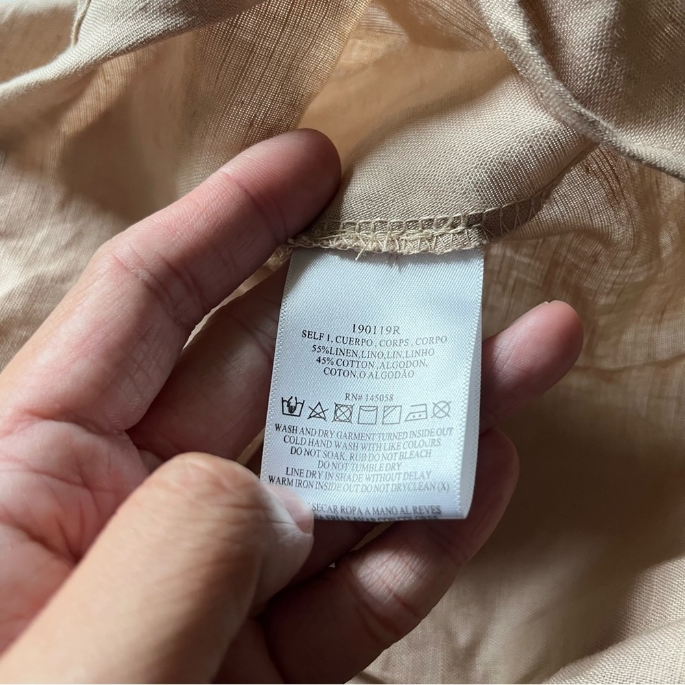 Le Rumi tan peach linen cotton blend tie front sleeveless button down mini dress - Picture 5 of 5
